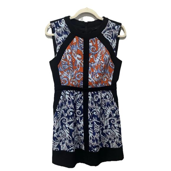Bcbgmaxazria Donatella Printed Dress Saffron Combo Color block Size 6 - Picture 1 of 8